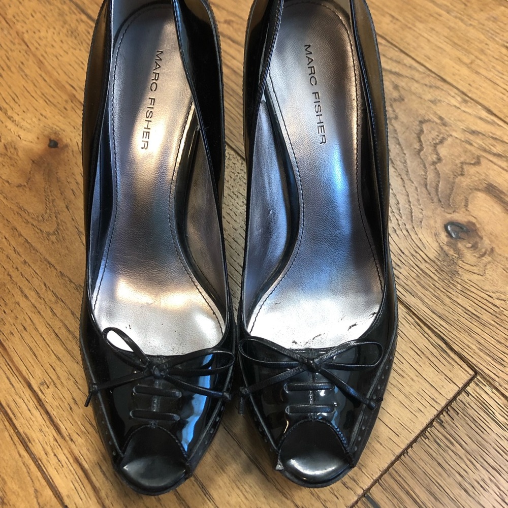 Marc Fisher Open Toe Paten Leather Heel